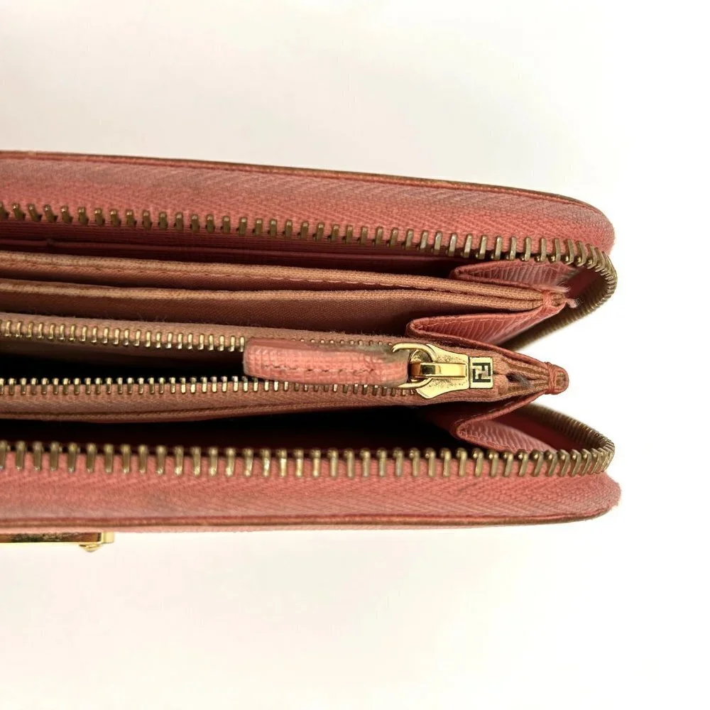 FENDI Light Barbie Pink Leather Full Zip Luxury Designer Long Wallet